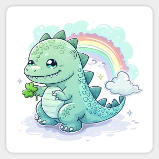 Cute Godzilla happy mood in kawaii cartoon style with rainbow Sticker